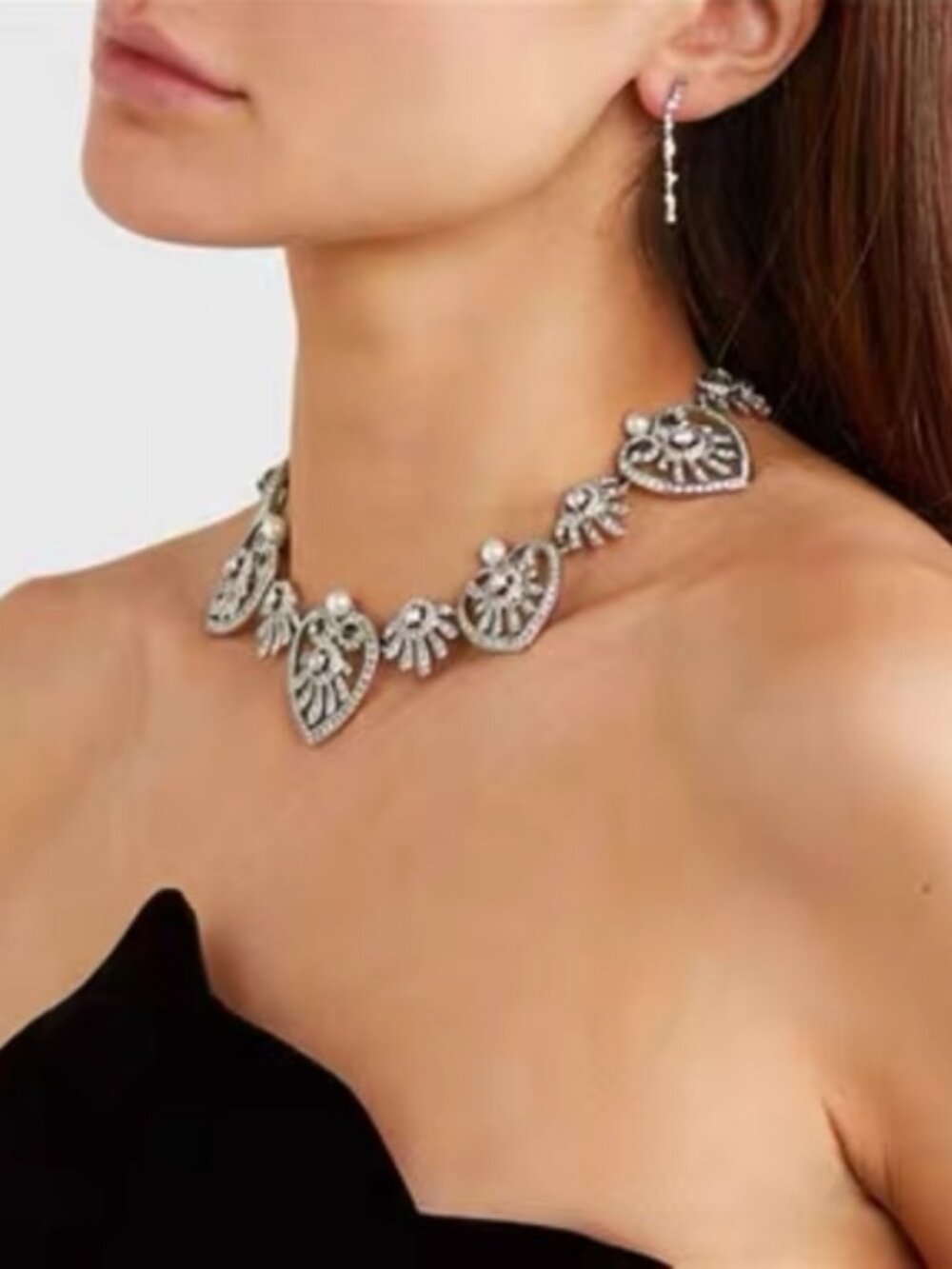 Oscar de la Renta Silver Heart Rhinestone Necklace - Picture 1 of 5